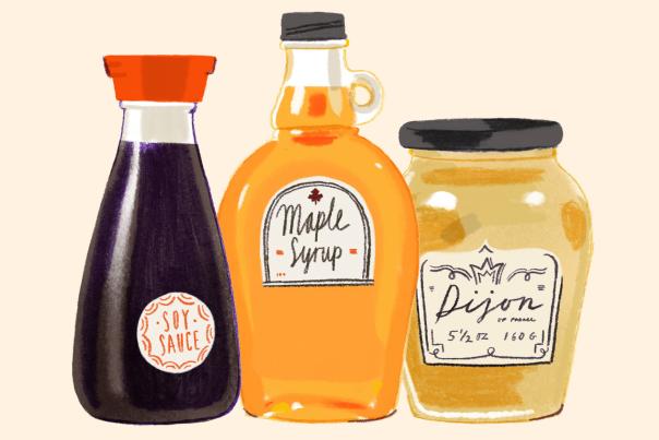 Soy sauce, maple syrup and dijon mustard