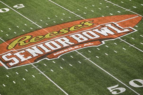 football field with Reese's Senior Bowl logo