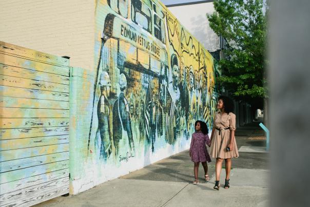 Mom & Daughter at Civil Rights Mural