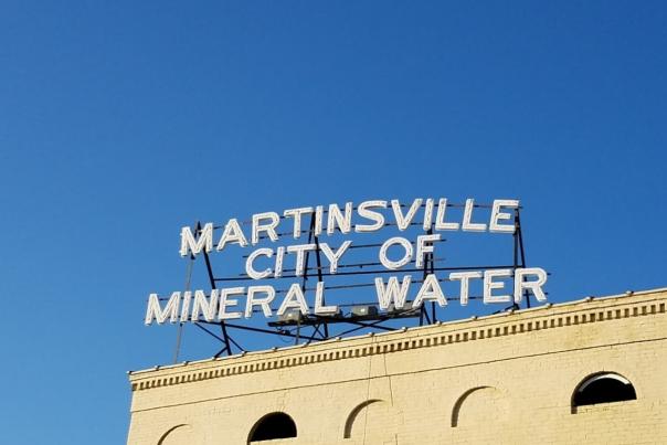 The City of Mineral Water sign in downtown Martinsville after restoration.