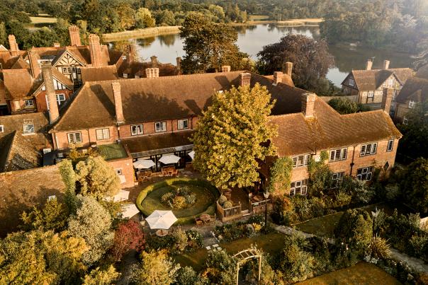 Drone shot of The Montagu Arms garden