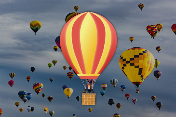 hot air balloon emoji concept with text thread