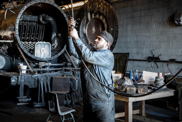 Mechanic Max Casias at work in the Cumbres & Toltec Scenic Railroad’s Antonito depot