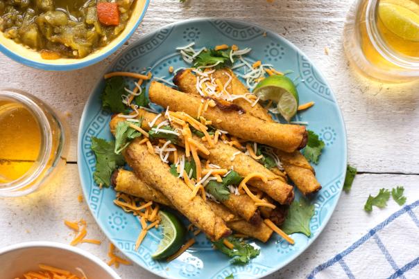 Delicious rolled tacos also known as taquitos or taquitas