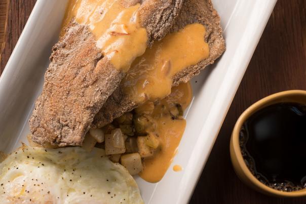 Blue-Corn-Crusted Trout and Eggs with Chipotle Hollandaise