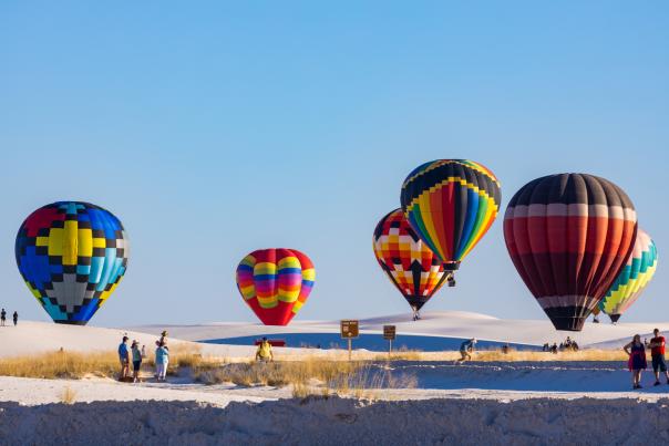 Hot air balloons over White Sands National Park