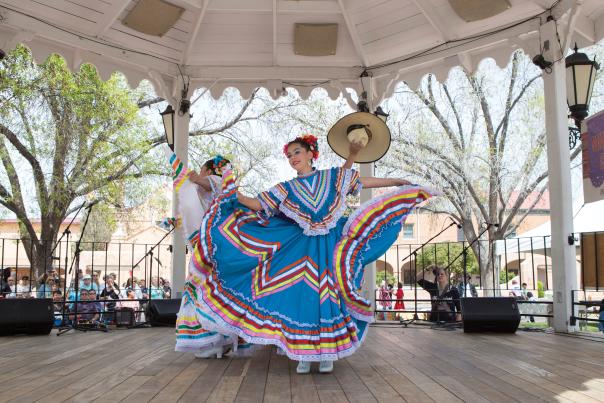 Folklórico dancers perform in the Old Town gazebo.