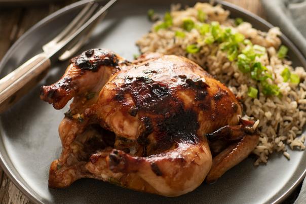 plate of teriyaki glazed cornish game hens