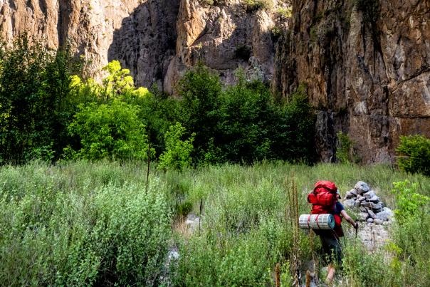 A backpacker on a loop of the West and Middle Forks of the Gila River.