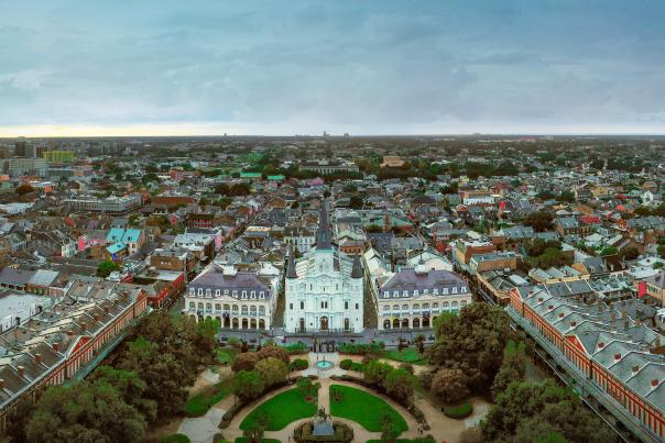 St. Louis Cathedral in Jackson Square, Aerial cityscape