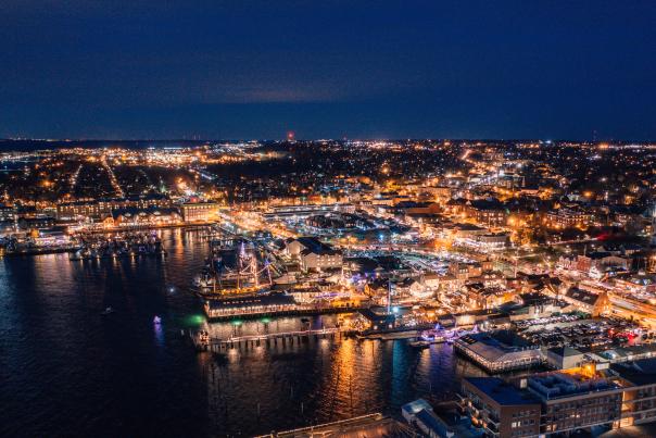Downtown Newport Aerial View At Night