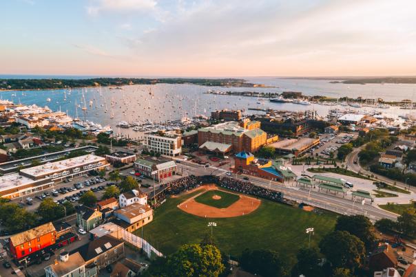 Newport Gulls and Aerial of Downtown Newport