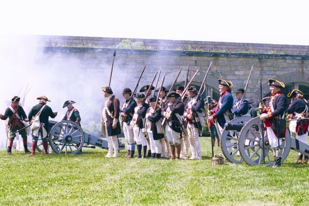 Reenactors Firing Cannon At Fort Adams In Newport, RI