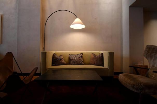Modern Manhattan hotel interior with seating area and polished design details