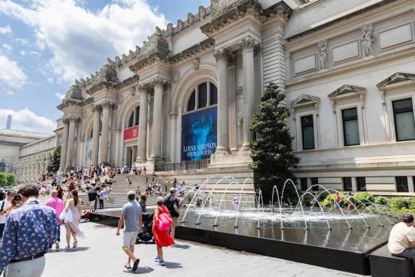 People gathered on the steps of the Metropolitan Museum of Art, the iconic Met Gala setting