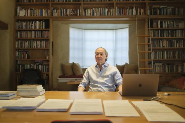 Arthur Sze relaxes in his Santa Fe writing studio.