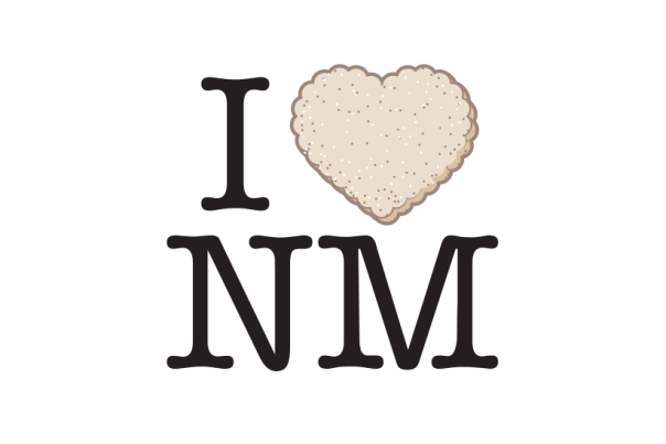 Graphic showing 'I heart NM' with a heart-shaped bizcochito in place of the heart.