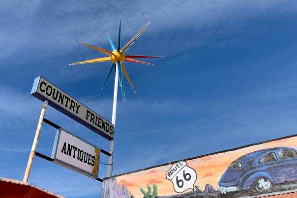 Find the Roto-Sphere above Country Friends Antiques, 1005 Historic Route 66, in Moriarty.