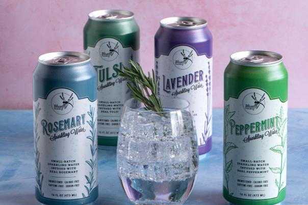 In 2013, Bluefly Farms launched their own line of farm-to-can sparkling waters flavored with local lavender, tulsi, peppermint, and rosemary.