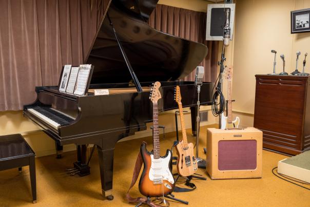 The studio features Hall of Fame–worthy instruments.