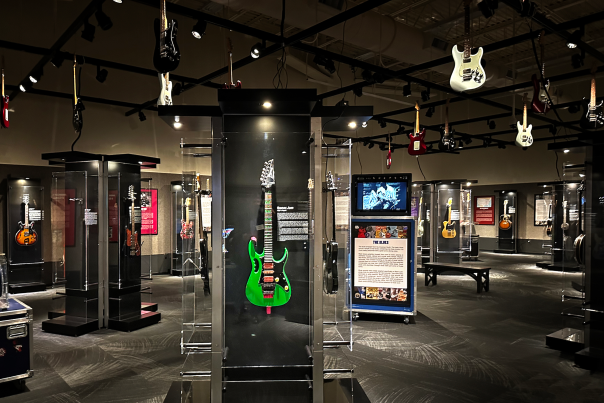 Guitars strike a chord in "America at the Crossroads" at the Carlsbad Museum.