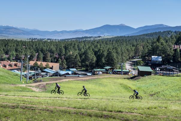 Beginner mountain bikers can find their footing on Angel Fire Resort’s bunny hill.