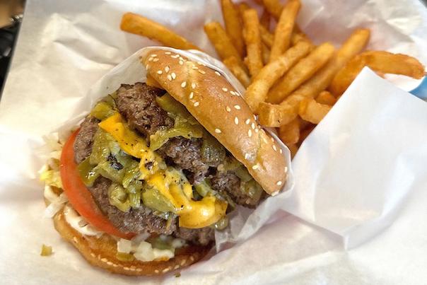Burger Boy’s green chile cheeseburger with fries.