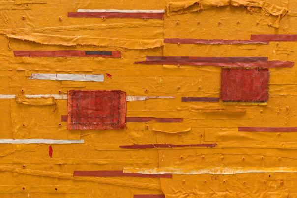 Harmony Hammond’s Bandaged Grid #12 (Big Gold) is part of the SITE Santa Fe exhibition.