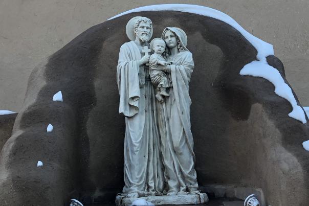 Holy Family statue outside San Francis de Asis in Ranchos de Taos