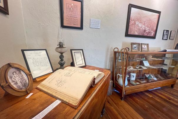 The Kingston Ghost Town Museum features artifacts from the Victorio Hotel, including its first registry.