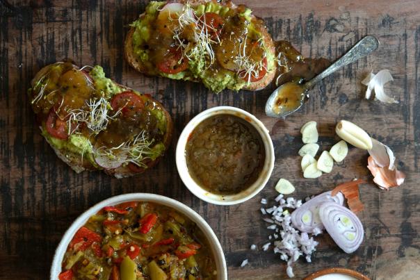 Los Poblanos Green Chile Jam is the perfect topping for avocado toast.