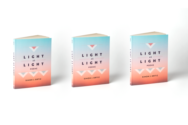 Three copies of the poetry book "Light as Light" by Simon J. Ortiz stand on a white background.