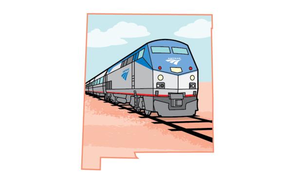 One of Our 50 is Missing New Mexico Amtrak graphic by Chris Philpot.