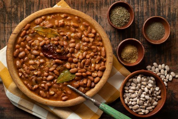 Slow-simmered to perfection, pinto beans are a staple on New Mexican tables.