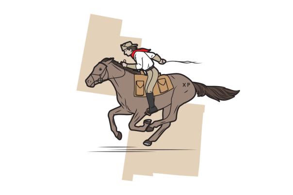 Illustration of a Pony Express rider galloping.