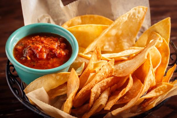 Restaurant style corn chips and salsa.