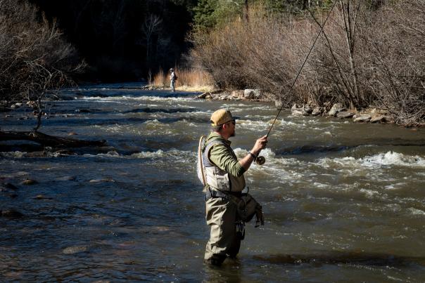 Anglers fish the Pecos River near Pecos Canyon State Park’s Bert Clancy Campground.