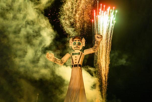 Zozobra does not go gently into the night. The marionette’s theatrics and pyrotechnics are all part of the drama.