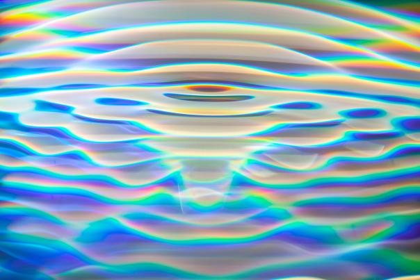 Sasha vom Dorp’s photograph 44.44 Hz Sunlight 2020 – 02-01 13:34:31.021 36º24’22”N 105º34’31”W shows sunlight encountering sound as observed through water.
