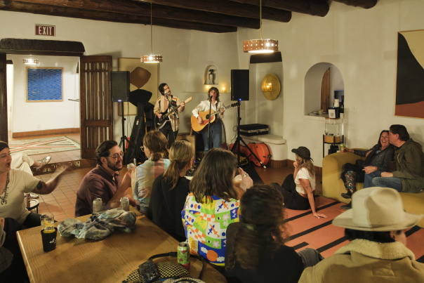 Mario Arnez and Steph Stewart, also known as Blue Cactus, play the lobby at El Rey in Santa Fe.