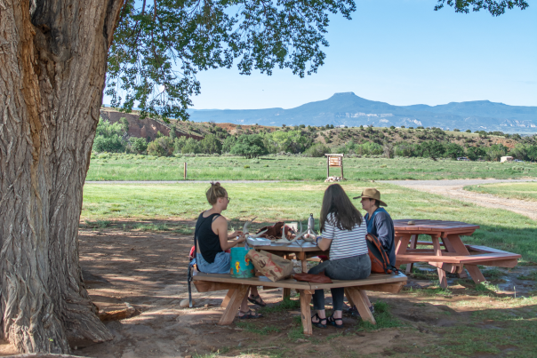 Find a shady spot for a picnic while partaking in one of Ghost Ranch's many educational or artistic retreats.