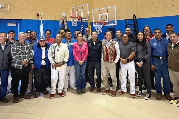 Jemez Pueblo leaders (shown with former U.S. Secretary of the Interior Deb Haaland, center, and Senator Ben Ray Luján, far right) filed suit to access their ancestral lands.