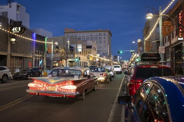 Classic cars still cruise Albuquerque’s Central Avenue.