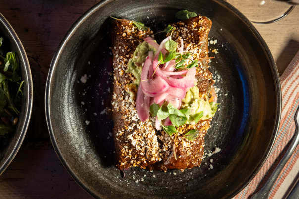 Enchiladas from the Pink Adobe, in Santa Fe.