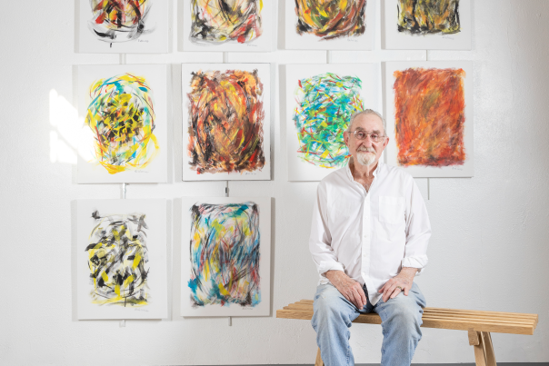 Delmas Howe with his new abstractions.