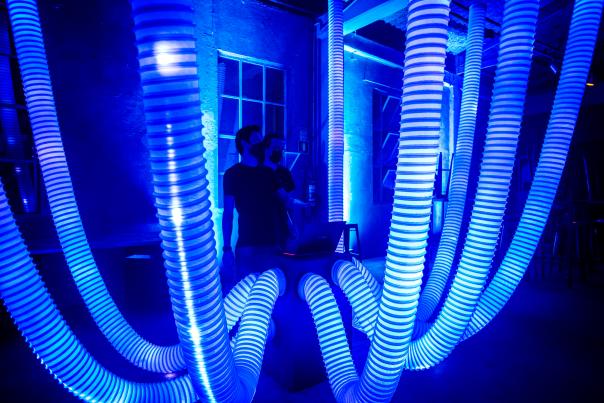 Brazilian multimedia artist Vigas created "Contact," an interactive light sculpture, for the Paseo Project 2022, in Taos.