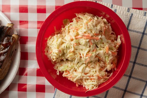 A close-up of Watson's Bar-B-Que creamy coleslaw.
