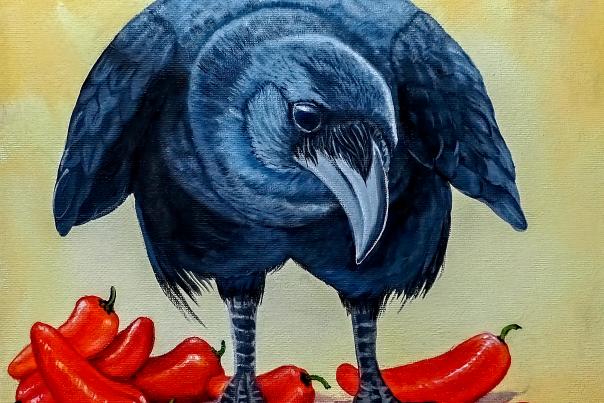 Raven and Red Chiles by Victoria Mauldin, Corrales Art Studio Tour