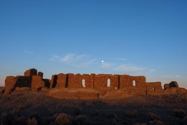 Sunlight aligned through Pueblo Pintado window at Chaco Culture National Historical Park.