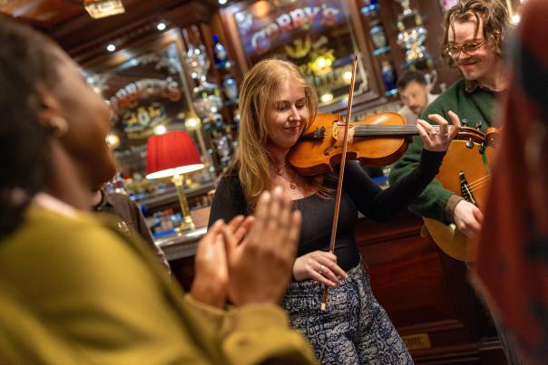 Traditional musicians at the Dark Horse in Belfast, Fleadh Cheoil na hÉireann 2026